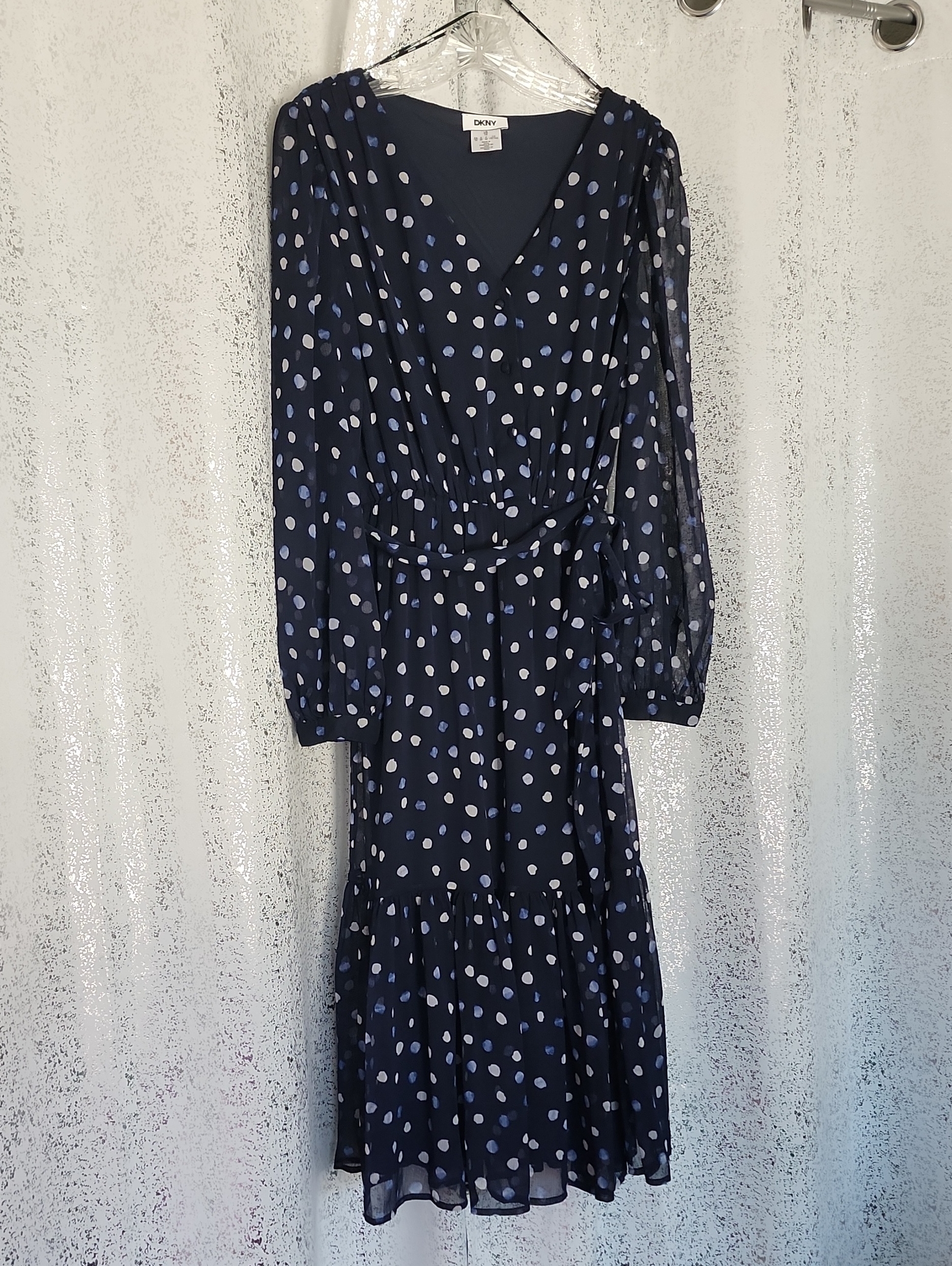 "Dkny" Polka Dot Long Sleeve Midi Dress